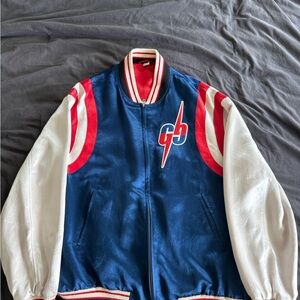 Gucci Blue and White Varsity Jacket with Red Accents